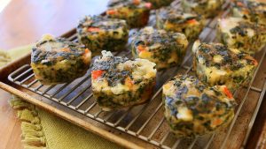 Breakfast egg muffins with Swiss chard, tomato and cheese