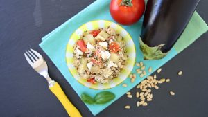 Quinoa Eggplant Tomato Mozzarella Salad +12M recipe